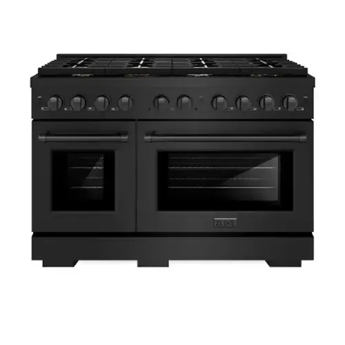 Front. ZLINE - ZLINE 48" Paramount Double Oven Dual Fuel Range in Black Stainless w/ 8 Brass Burners (SDRB-BR-48) - Black Stainless Steel.