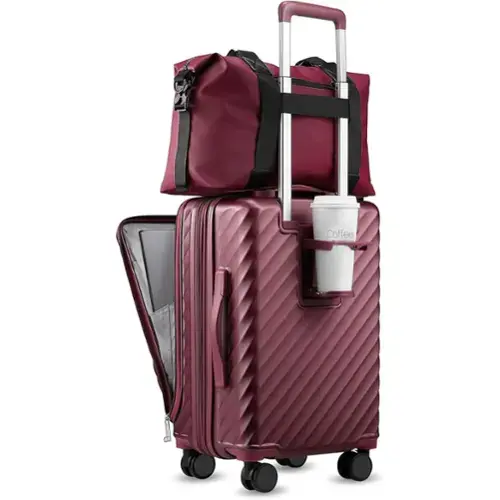 Front. LUGGEX - LUGGEX 20 Inch Front-Opening Carry-On Luggage with TSA Lock and Tote Bag KVF - LX-FX - Cherry.