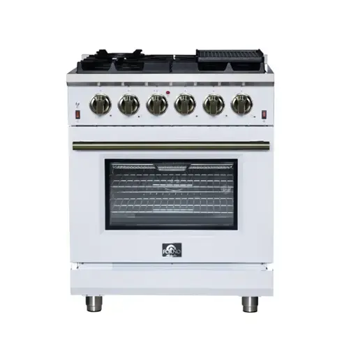 Front. Forno Appliances - Massimo 4.32 Cu. Ft. Freestanding Gas Convection Range with Air Fryer Kit, Wok Support & Griddle - White.