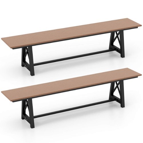 Costway - 2 PCS Patio 72 " Extra Long Bench Outdoor Long Chair for 4 Weatherproof HDPE Seat - Brown + Black-Front_Standard 