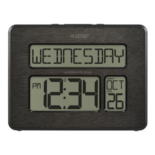 La Crosse Technology - Atomic Digital Wall Clock with Calendar and Indoor Temperature - Black-Front_Standard 