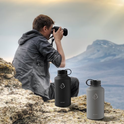 Buzio Duet Series Insulated 64 oz Water Bottle with Straw Lid and Flex Lid - Gray WHERE TO BUY