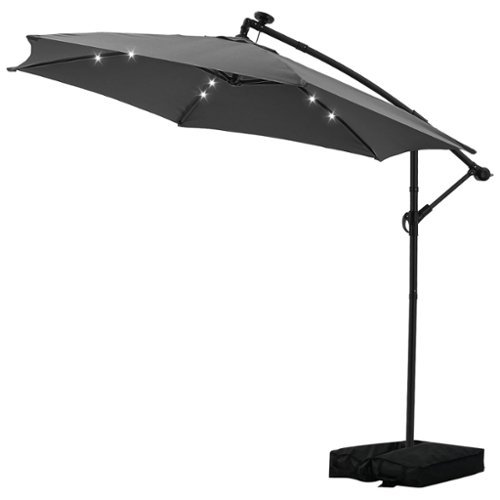 Ainfox - 10FT Solar LED Outdoor Patio Yard Offset Umbrella with Cross Base for Market,Garden,Deck,Backyard,Pool,with light - Gray-Front_Standard 