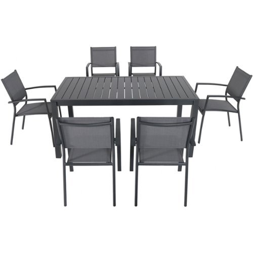 Hanover - Naples 7-Piece Outdoor Dining Set with 6 Sling Chairs and a 63" x 35" x29"H Dining Table - Gray/Gray-Front_Standard 