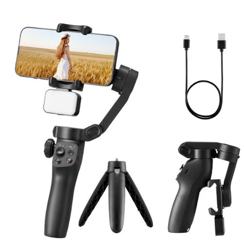 VEVOR - Gimbal Stabilizer for Smartphone, 3-Axis Stabilization, Phone Gimbal for Android & iPhone with Magnetic Fill Light - Black-Front_Standard 