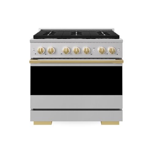 ZLINE - Autograph 36 in. 5.2 cu. ft. Marino Freestanding Gas Range with 6 Burners and Manual Clean Oven with Gold Accents - Stainless Steel