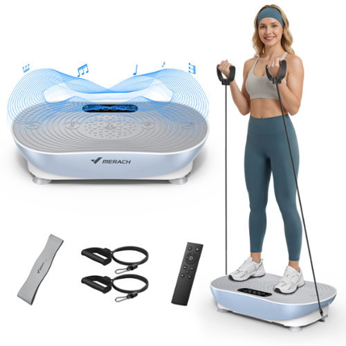 MERACH - V33 Pro Vibration Plate for Lymphatic Drainage Weight Loss Muscle Activation LED Touch Screen Bluetooth Pull Cord - Blue-Front_Standard 