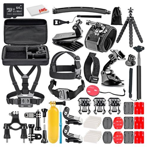 50-In-1 Action Camera Accessory Kit Bundle With - 64GB MICRO SD CARD + Cleaning Cloth - Compatible W/ GoPro Hero 8,7,6-Front_Standard 