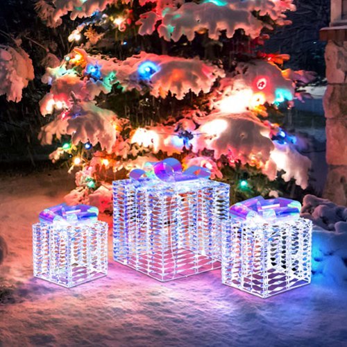 Costway - Set of 3 Christmas Gift Box LED Lighted Present Box Decoration Yard