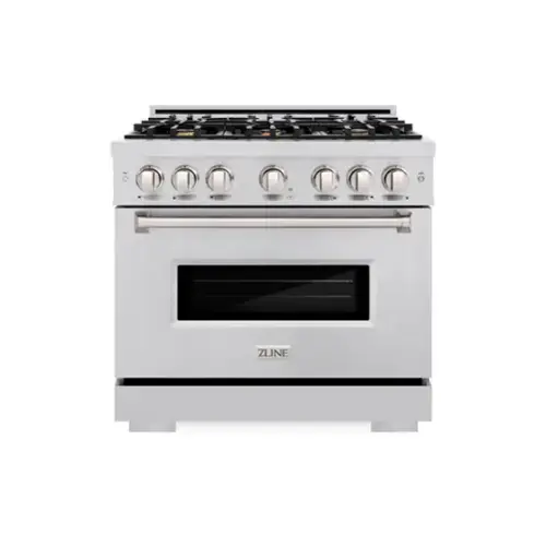 Front. ZLINE - 36" Classic Dual Fuel Range with 6 Brass Burners and Convection Oven (CDR-BR-36) - Stainless Steel.