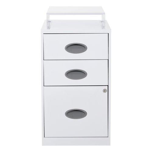 OSP Home Furnishings - 3 Drawer Locking Metal File Cabinet with Top Shelf - White-Front_Standard 