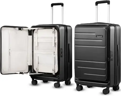 Front. LUGGEX - LUGGEX 24 Inch Checked Luggage, Opening Expandable Polycarbonate Hard Shell Suitcase with TSA Approved Lock - FLO5 - Black.