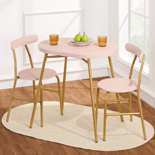 Best Choice Products - 3-Piece Oval Dining Table Set, Modern Small Kitchen Dinette w/ 2 Chairs - Pink/Gold - Pink & Gold-Front_Standard 