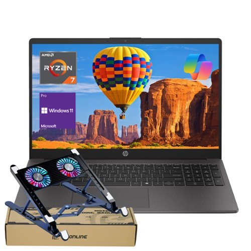 HP - 255R 15.6" FHD Laptop - AMD Ryzen 7 7735U, 16GB RAM - 1TB SSD - Copilot & Numeric Keypad - PCO Laptop Cooler - Silver-Front_Standard 