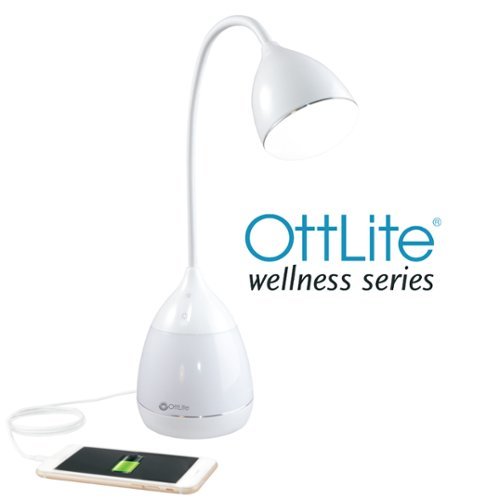 OttLite Mood LED Color Changing Base Desk Lamp with Three Brightness Settings, USB Charging Port and Clear Sun Technology - White BUY IN EUROPE
