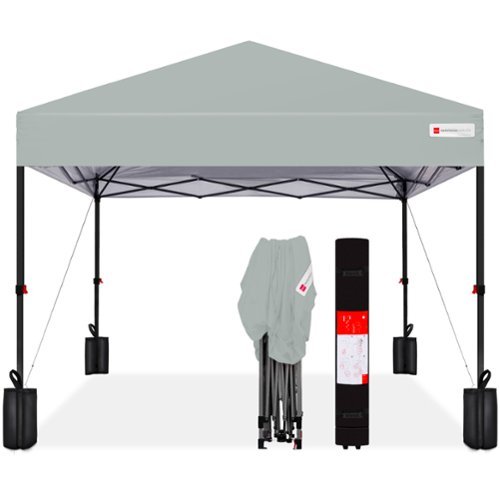 Best Choice Products - 8x8ft Easy Setup Pop Up Canopy w/ 1-Button Setup, Wheeled Case, 4 Weight Bags - Silver-Front_Standard 
