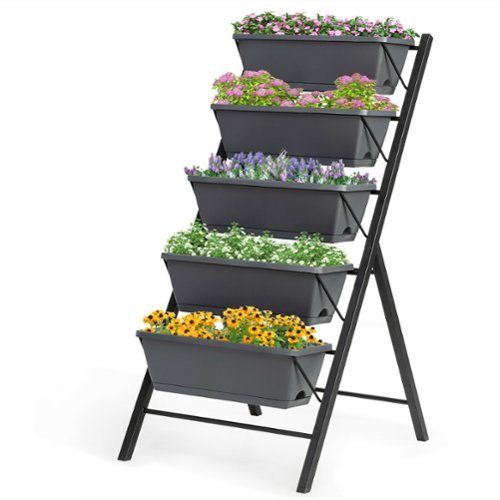 Costway 4 ft Vertical Raised Garden Bed 5-Tier Planter Box for Patio Balcony Flower Herb - Gray
