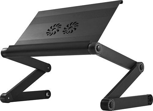 WorkEZ Executive Adjustable Laptop Stand with 2 Fans 3 USB Ports Ergonomic Aluminum Lap Desk for Bed Couch tray holder folding height tilt angle cooling cooler portable desktop riser black