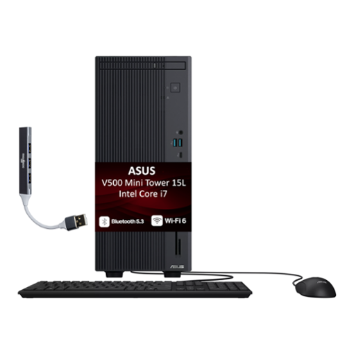 ASUS - Refurbished Excellent - V500 Mini Tower 15L Mini Desktop (i7-13620H, 32GB, 1TB SSD, Intel UHD, WiFi 6, Bluetooth 5.3, Win 11 Pro) w/USB Hub - Black-Front_Standard 