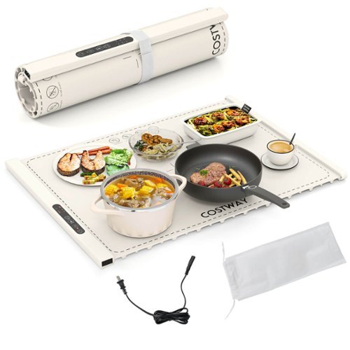 Costway - Rollable & Portable Electric Warming Tray with Fasting Heating Timer Auto Shut-Off - White-Front_Standard 