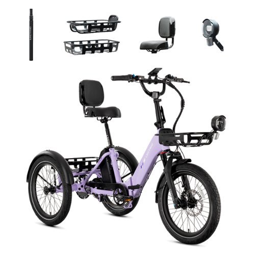 Lectric eBikes - XP Trike2 750 Foldable eBike (Max 70mi./17mph) +Cargo Package, Support Seat, Seat Post, & Elite Headlight - Lavender Haze