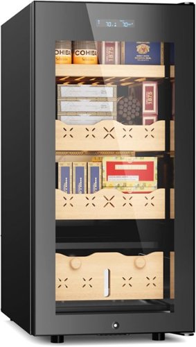 Mirfee - 85L Smart Electric Cigar Humidor, 700 Capacity with Digital Thermo-Hygrometer & Spanish Cedar Wood - Black-Front_Standard 