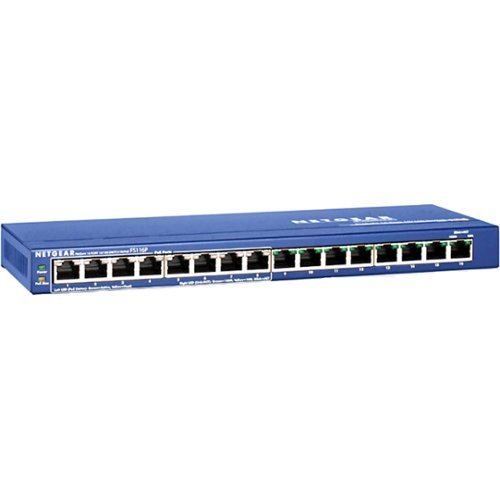  NETGEAR - 16-Port 10/100 Mbps Fast Ethernet Unmanaged PoE Switch - Blue