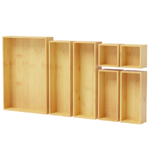  Tooloton - Bamboo Drawer Organizer Set, 7-Piece Wooden Trays for Kitchen, Bathroom, Office and Makeup Storage - Natural