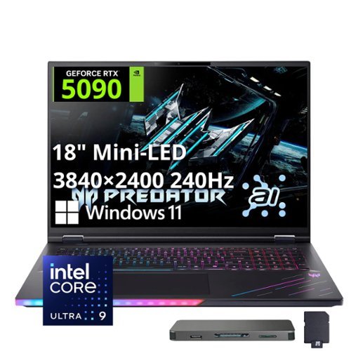 Acer - Upgraded - Predator Helios 18 AI- 18" 240Hz Gaming Laptop - 3840 x 2400- Intel Core Ultra 9 - NVIDIA GeForce RTX 5090 – 64GB – 4TB - Abyssal Black-Front_Standard 