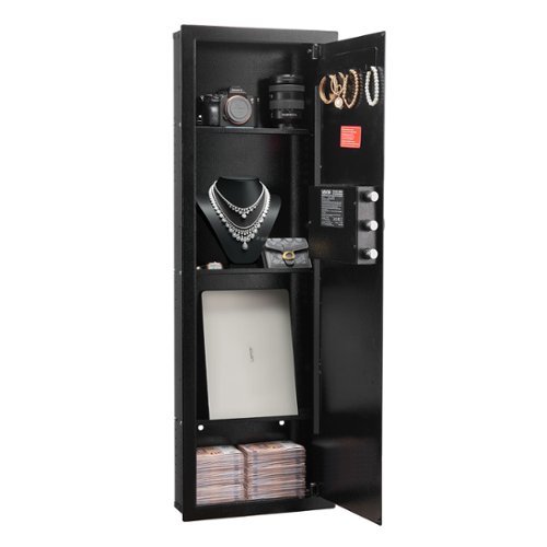 VEVOR - Wall Safe, 4-Tier Hidden Wall Mounted Gun Safe with Password & Key, Q235 Cold-Rolled Steel In-Wall Box with LED Lighting - Black-Front_Standard 