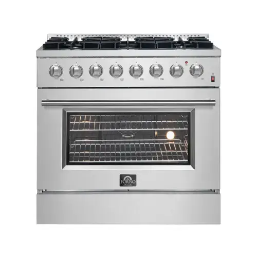 Front. Forno Appliances - Marco 5.36 Cu. Ft. Freestanding Dual Fuel Convection Range with Dual Ring Burner - Silver.