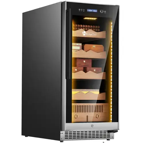 Front. KingChii - 265L Cigar Humidor with Temperature and Humidity Control, Spanish Cedar Shelves & Drawer Hygrometer(1500 Capacity) - Black.