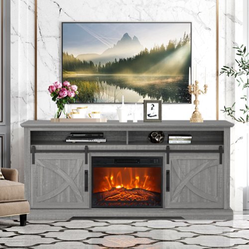 Ihomeadore - 68" TV Stand with Electric Fireplace Media Console for TVs up to 78" - Gray-Front_Standard 