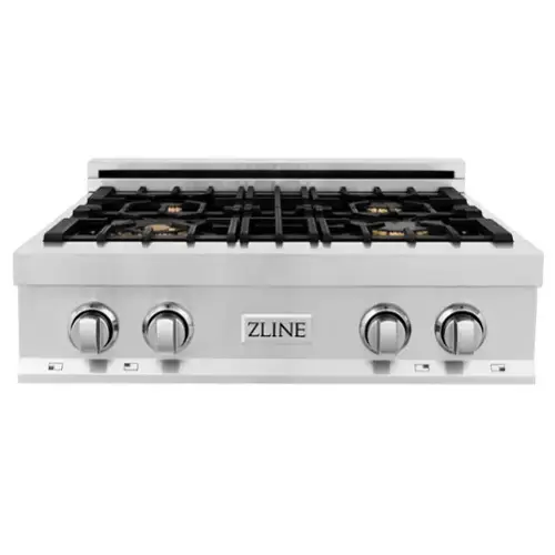 Front. ZLINE - ZLINE 30 in. Legacy Rangetop w/ 4 Brass Burners and Porcelain Cooktop in Stainless Steel - Stainless Steel.