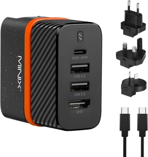 MINIX - P4KS 60W GaN Wall Charger w/ 512GB Date Storage, 4K HDMI, 1 USB-C, 2 USB-A for Switch, Laptop, Smartphone,Tablet - Black-Front_Standard 