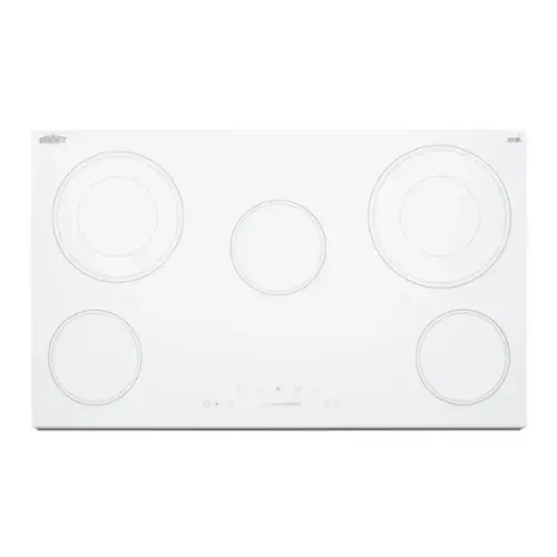 Front. SUMMIT - 36" Wide 208-240V 5-Burner Radiant Cooktop - White.