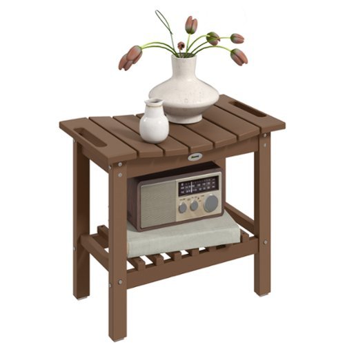 Outsunny - Shower Bench for Inside Shower, HDPE Shower Stool with Handle, Storage Shelf, Non-Slip Pads - Brown-Front_Standard 