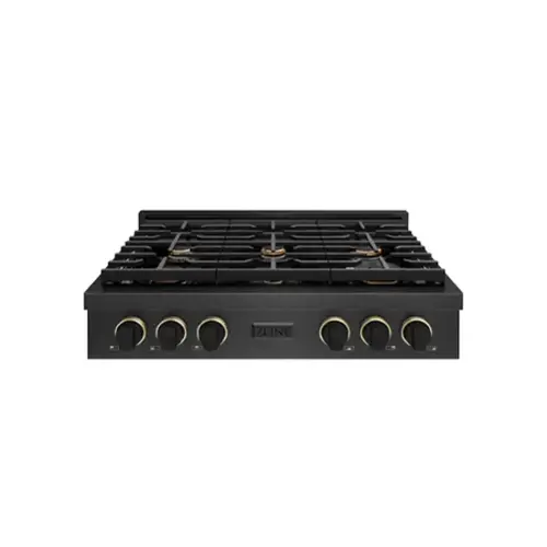 Front. ZLINE - Designer 36 in. 6 Burner Paramount Gas Rangetop in Black Satin Steel with Black and Bronze Accents (SRTBSZ-36-MBCB) - Black Satin Stainless Steel.