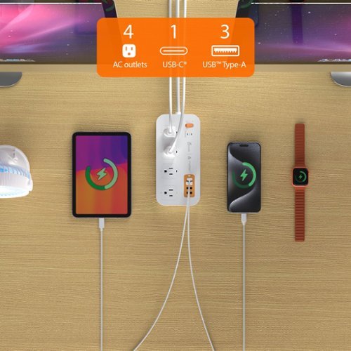 j5create 4-Outlet/3-USB-A/1-USB-C 500J Smart Matter Enabled Surge Protector Power Strip - White & Orange BUY IN AUSTRALIA