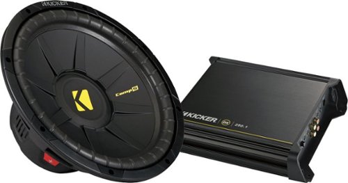  KICKER - KickPak - CompS 12&quot; Single-Voice-Coil 4-Ohm Subwoofer and DX Series 250W Class D Mono Amplifier - Black