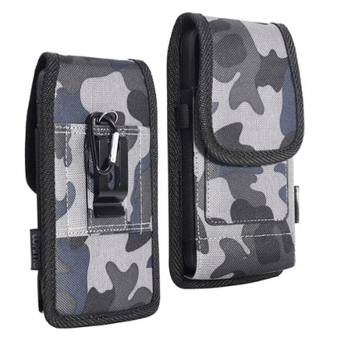 LUXMO - Large Vertical Universal Nylon Phone Pouch with Dual Card Slots - Grey Camo - Gray-Front_Standard 