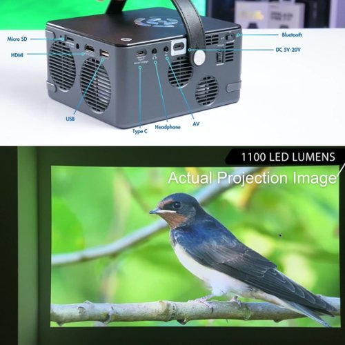 AAXA [6 Hr Battery] AAXA P6 Ultimate 1100 LED Lumens Smart Projector, WiFi BT Speaker, Wireles Mirroring - Gray/Black SHOP ONLINE