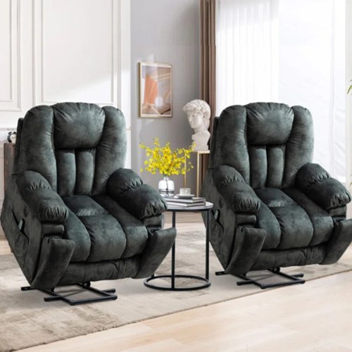 Bestier Set of 2 40.6 in. W Oversize Power Lift Recliner Chair with Massage and Heating - Gray