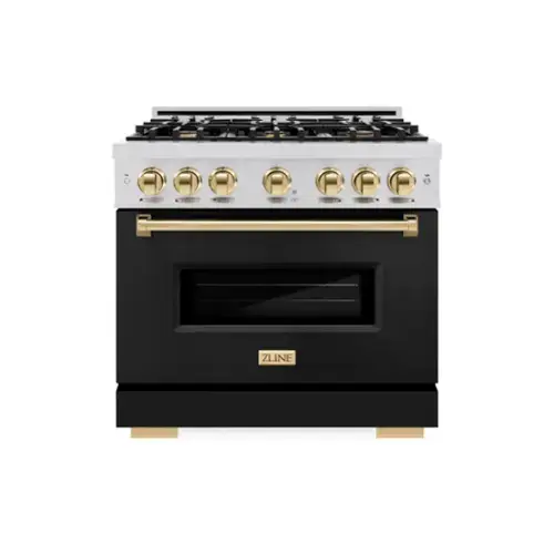Front. ZLINE - ZLINE Autograph 36" Classic Gas Range with 6 Burners and Gold Accents (CGRZ-BLM-36-G) - White.