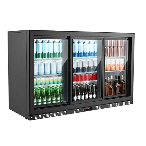 Front. VEVOR - Back Bar Cooler, 11.4 Cu.Ft Commercial Beverage Refrigerator, 3 Sliding Glass Doors, Fan Cooling Under Counter Beer - Black.