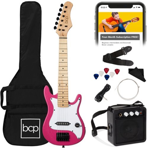 Best Choice Products - 30in Kids Electric Guitar Beginner Starter Kit w/ 5W Amplifier, Strap, Case - Pink Sparkle-Front_Standard 