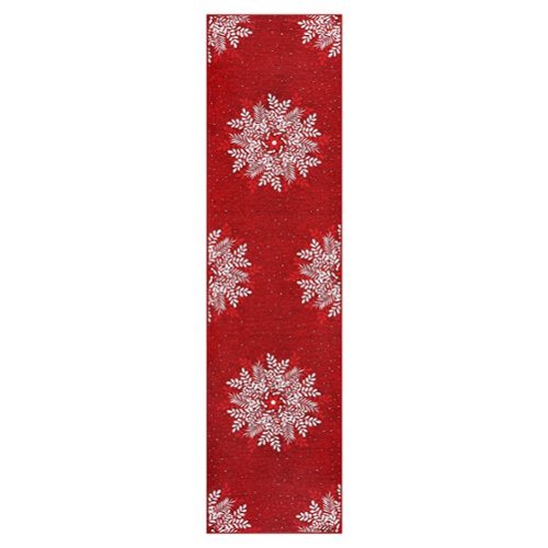 Acekool - Christmas 2x10 Snowflake Washable Runners for Hallways Non Slip,Low Pile Runner,for Bedroom Room - Red-Front_Standard 