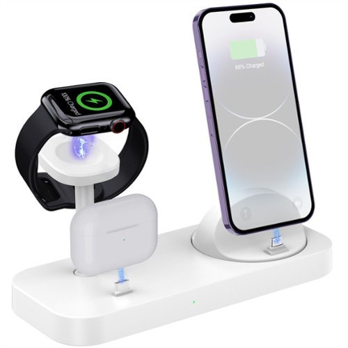 RISOKEYS - 3-in-1 Wireless Charger for Apple Devices - Watch Wireless Charging Base, Power Adapter for Phones and Earphones - White-Front_Standard 