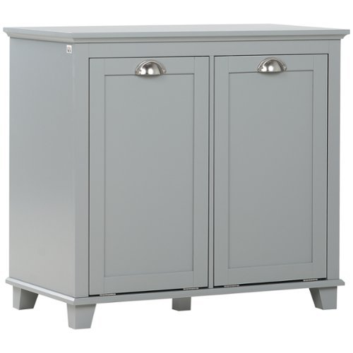 Homcom - Dual Tilt out Laundry Hamper Cabinet, Bathroom Storage Cabinet with 2-Compartment Hamper - Gray-Front_Standard 