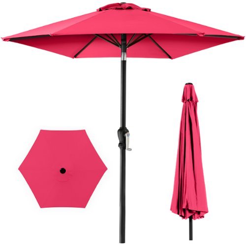 Best Choice Products - 10ft Outdoor Steel Market Patio Umbrella w/ Crank, Tilt Push Button, 6 Ribs - Hot Pink-Front_Standard 